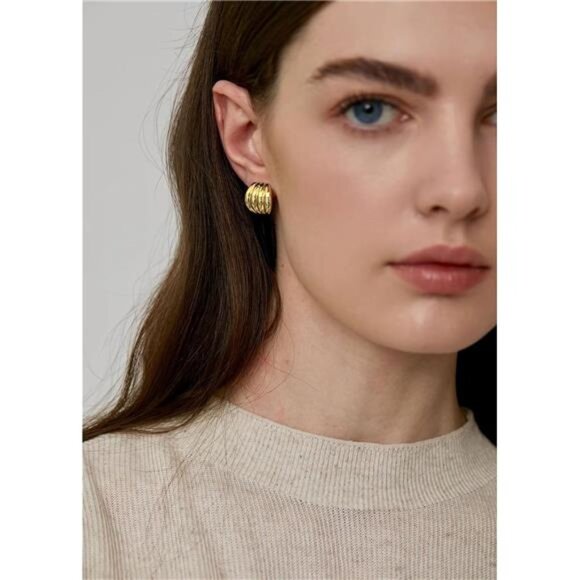 Geometric Chunky Stud Earrings | Hypoallergenic Copper Minimalist Earrings - Picture 4 of 5